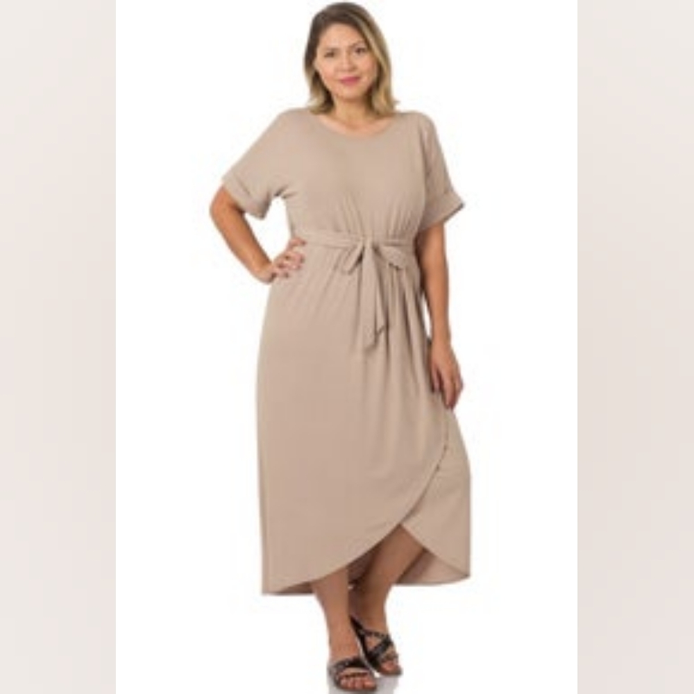 Belted Tulip Dress-Ash Mocha